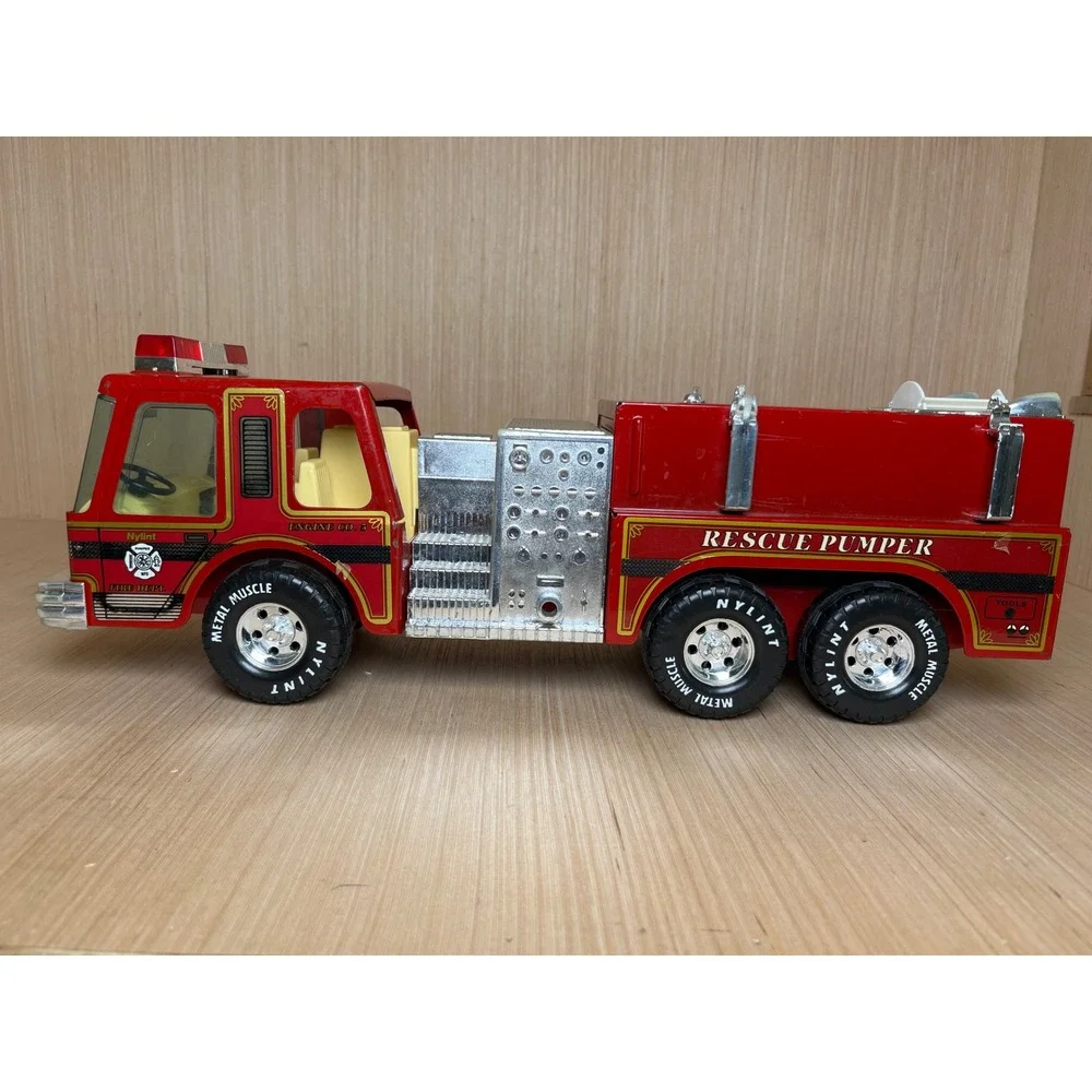 Vintage 80s Nylint Rescue Pumper Fire Truck Red Pressed Steel Metal Muscle Toy